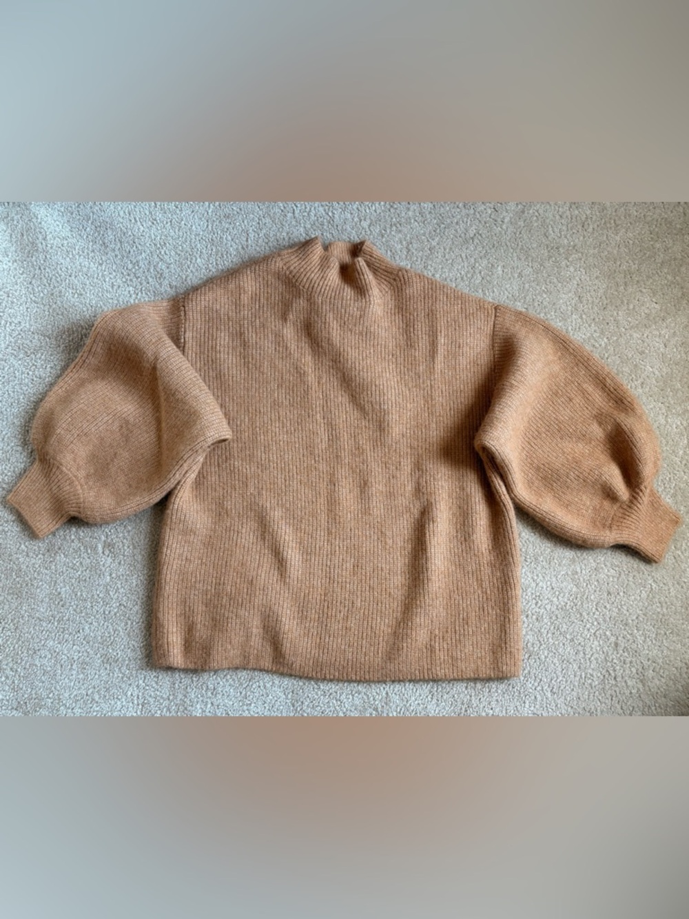 H&M Camel Balloon Sleeve Mock Neck Sweater